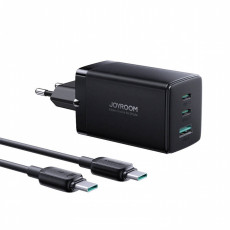 Joyroom komplekts, lādētājs 1xUSB-A un 2xUSB-Type-C porti 65W + kabelis Type-C uz Type-C 1,2m, melns | JR-TCG01