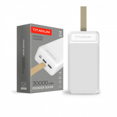 Power Bank - pārnēsājams akumulators 30 000mAh TITANUM 914 White, pieejamie porti: Micro USB, Type-C, 2USB | TPB-914-W