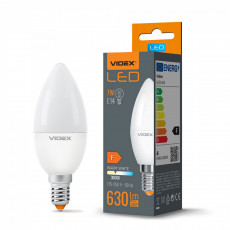 Spuldze LED E14 7W, 630Lm 3000K, stars<220* (C37-svečveida) VIDEX (silti balta gaisma) | VLE-C37e-07143