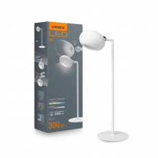 Galda lampa LED universāla - stacionāra un uzlādējama/pārvietojama, komplektā ar piespraužamu klipsi un līmējamu stiprinājumu plakanām virsmām, 3W, 300Lm 3000/4000/5500K, VIDEX VLE-TF18W (silti/neitrāli/auksti balta gaisma) balta | VLE-TF18W