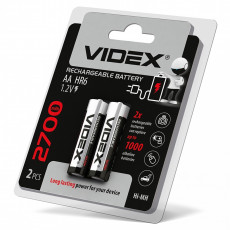 Baterija uzlādējama VIDEX Ni-MH AA (HR6) 2700mAh, 1,2V (2 gab.) | HR6/2700/2DB/AA/1.2V