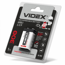 Baterija uzlādējama VIDEX Ni-MH Krona 9V (6HR61) 300mAh | 6HR61/300/1DB/8.4V