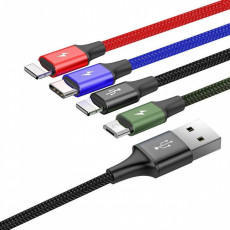 Baseus uzlādes kabelis 4in1 (microUSB/USB-C/2xLightning) 1,2m, melns | CA1T4-A01