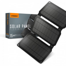 Solārais panelis pārnēsājams 15W, panelis Mono+ETFE (2 USB izejas), izmērs 252x165x28mm (atvērtā veidā 252x495x19mm), IP68, svars 450g, VIDEX | VSO-F515UU