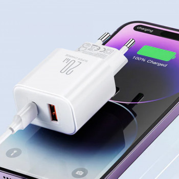 Joyroom lādētājs 1xUSB-A un 1xUSB-Type-C 20W, balts