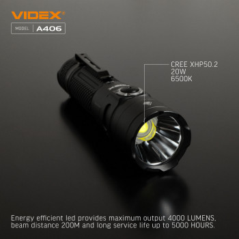 Lukturis LED CREE XHP50.2 20W 4000Lm 6500K, Li-ion 21700 4000mAh - iekļauts! (maināms uz 18650), VIDEX VLF-A406, profesionāls LED lukturis kabatas izmērā!