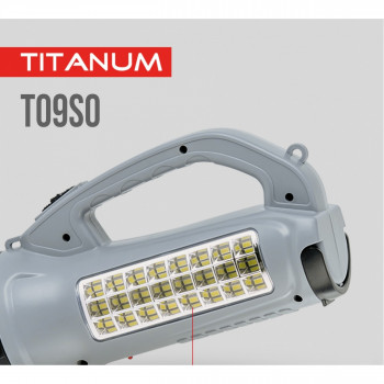 Lukturis LED ar saules bateriju, ergonomisku rokturi un ērtu uzkari 90Lm 5500K (priekšējais) + 200Lm 6500K (sānu), Lead-acid 1200mAh (iebūvēts), TITANUM TLF-T09SO