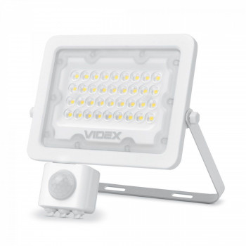 Prožektors ar sensoru LED 30W, 2700Lm 5000K, (sensors 2-12m, 10sec-7min, 10-2000lx, <120*), VIDEX-LUCA-PIR (neitrāli balta gaisma)