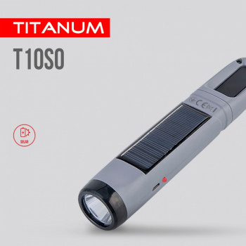 Lukturis LED ar saules bateriju un regulējamu gaismu 50+50Lm 5500K, Li-ion 18650 800mAh (iebūvēts), TITANUM TLF-T10SO