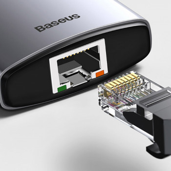 Baseus Type-C uzlādes/savienojumu adapters Hub 6in1: (USB-C to 3xUSB-A 3.0 / HDMI / USB-C PD / Ethernet RJ45), pelēks