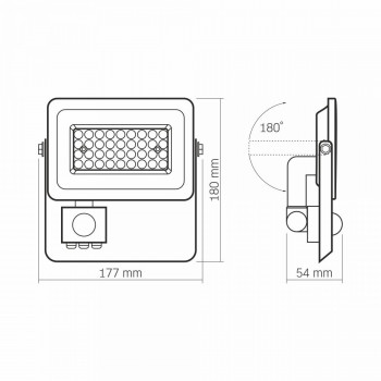 Prožektors ar sensoru LED 30W, 2700Lm 5000K, (sensors 2-12m, 10sec-7min, 10-2000lx, <120*), VIDEX-LUCA-PIR (neitrāli balta gaisma)