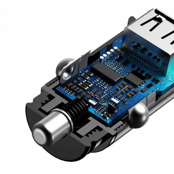 Baseus 12V auto lādētājs ar 2xUSB-A portiem (5A) 30W, melns