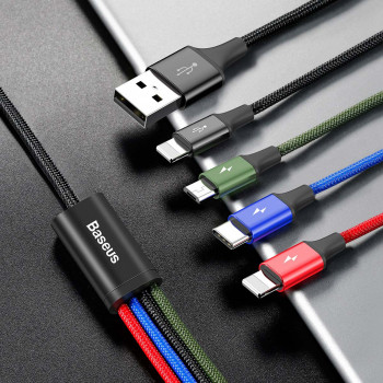 Baseus uzlādes kabelis 4in1 (microUSB/USB-C/2xLightning) 1,2m, melns