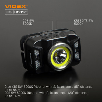 Galvas lukturis ar sensoru LED CREE XTE 5W + COB, 410Lm 5000K, Li-ion 1800mAh, VIDEX VLF-H035C, vadāms ar roku žestu!