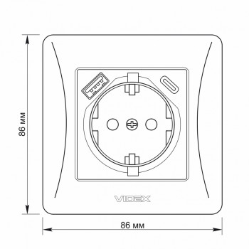 Kontaktligzda z/a 1V + ligzdas (USB-A + USB-C), Videx Binera, melna grafīta, IP20