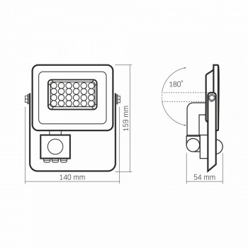 Prožektors ar sensoru LED 10W, 900Lm 5000K, (sensors 2-12m, 10sec-7min, 10-2000lx, <120*), VIDEX-LUCA-PIR (neitrāli balta gaisma)