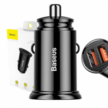 Baseus 12V auto lādētājs ar 2xUSB-A portiem (5A) 30W, melns