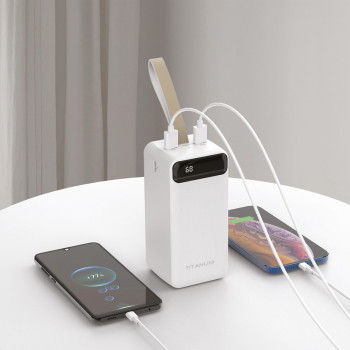 Power Bank - pārnēsājams akumulators 50 000mAh TITANUM 741S 22.5W White, pieejamie porti: Micro USB, Type-C, 2USB