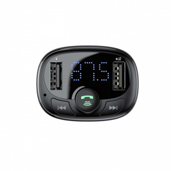 Baseus 12V auto FM raidītājs savienojumam ar Bluetooth, ar 2xUSB-A portiem (3,4A) un microSD kartes lasītāju, melns