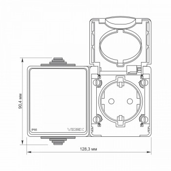 Slēdzis ārtelpu v/a 1P + Kontaktligzda ārtelpu v/a 1V, Videx Binera, pelēka, IP65