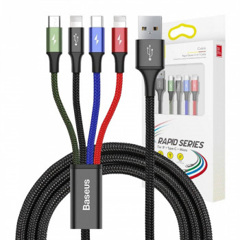 Baseus uzlādes kabelis 4in1 (microUSB/USB-C/2xLightning) 1,2m, melns