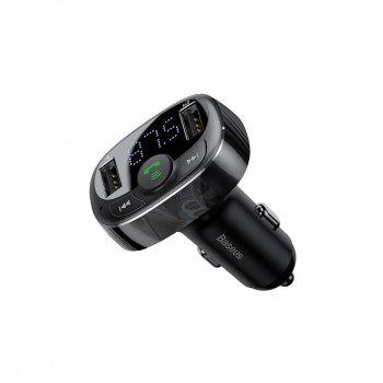 Baseus 12V auto FM raidītājs savienojumam ar Bluetooth, ar 2xUSB-A portiem (3,4A) un microSD kartes lasītāju, melns