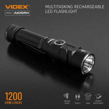 Lukturis LED Luminus SST40, 10W 1200Lm 5000K, Li-ion 18650 2200mAh - iekļauts! VIDEX VLF-A105RH, ar magnētu un regulējamu luktura galvu (SWIVEL HEAD) + komplektā stiprinājums lietošanai kā galvas lukturim!