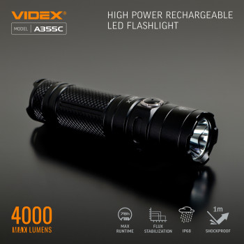 Lukturis LED CREE XHP50.2 20W 4000Lm 5000K, Li-ion 26650 5000mAh - iekļauts! (maināms uz 18650), VIDEX VLF-A355C, profesionāls LED lukturis ar 5000mAh bateriju!