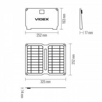 Solārais panelis pārnēsājams 10W, panelis Mono+ETFE (1 USB izeja), izmērs 252x163x17mm (atvērtā veidā 252x325x14mm), IP68, svars 300g, VIDEX