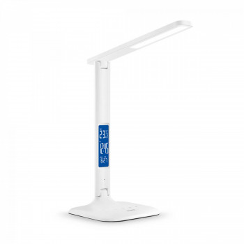 Galda lampa LED ar pulksteni, termometru, kalendāru, modinātāju - dimmējama 7W, 490Lm 3000/4000/5500K, VIDEX-RIO-WHITE (silti/neitrāli/auksti balta gaisma) balta