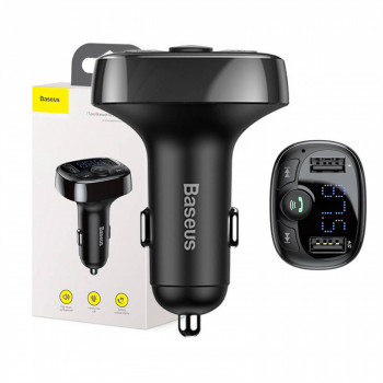 Baseus 12V auto FM raidītājs savienojumam ar Bluetooth, ar 2xUSB-A portiem (3,4A) un microSD kartes lasītāju, melns