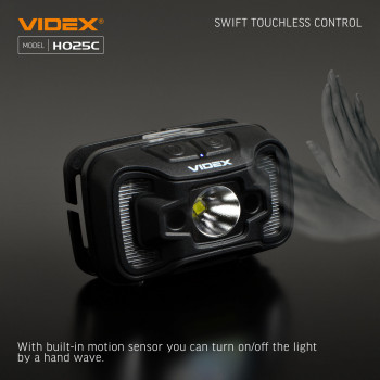 Galvas lukturis ar sensoru LED CREE XTE 5W + COB, 310Lm 5000K, Li-ion 1800mAh, VIDEX VLF-H025C, vadāms ar roku žestu!