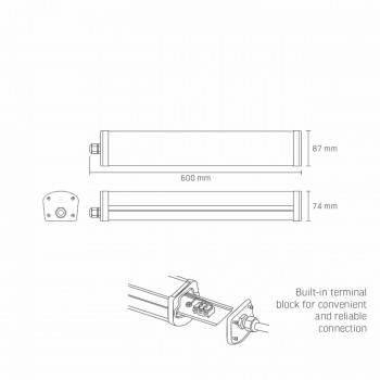 Tehniskais gaismeklis LED 24W 600mm, 2933Lm 4000K, IP65 VIDEX-HERMES (neitrāli balta gaisma) ārtelpu, balts