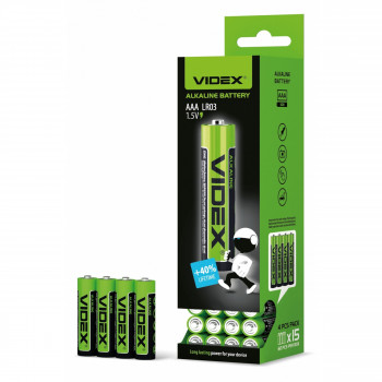 Alkaline battery Videx LR03/AAA 4pcs x 15 = 60 pcs MEGA PACK 1,5V, 1200mAh | LR03/4S/AAA/1.5V