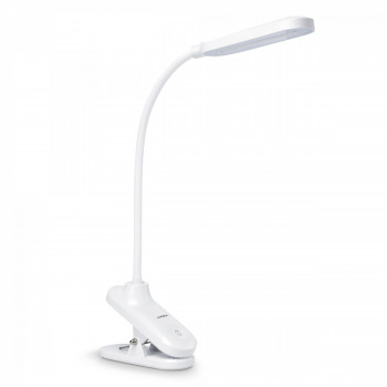 Galda lampa LED ar klipsi piespraužama - dimmējama 6W, 370Lm 3000/4000/5500K, VIDEX-HELSINKI (silti/neitrāli/auksti balta gaisma) balta