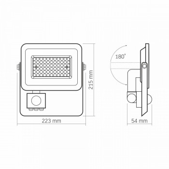 Prožektors ar sensoru LED 50W, 4500Lm 5000K, (sensors 2-12m, 10sec-7min, 10-2000lx, <120*), VIDEX-LUCA-PIR (neitrāli balta gaisma)