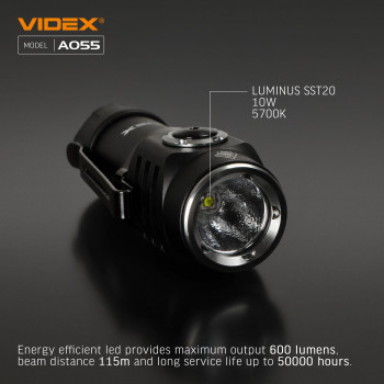 Lukturis LED Luminus SST20 10W, 600Lm 5700K, Li-ion 16340 800mAh - iekļauts! (maināms uz CR123A), VIDEX VLF-A055, kompakts kabatas izmēra lukturis!