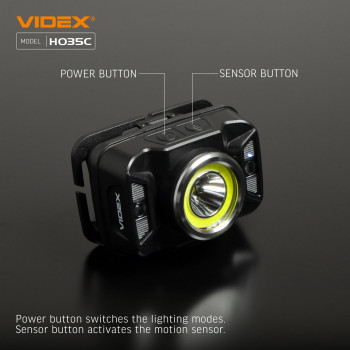 Galvas lukturis ar sensoru LED CREE XTE 5W + COB, 410Lm 5000K, Li-ion 1800mAh, VIDEX VLF-H035C, vadāms ar roku žestu!