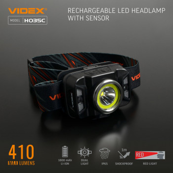 Galvas lukturis ar sensoru LED CREE XTE 5W + COB, 410Lm 5000K, Li-ion 1800mAh, VIDEX VLF-H035C, vadāms ar roku žestu!