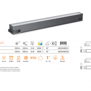 Lineārais LED gaismeklis (savstarpēji savienojams) 24W 600mm, 2400Lm 5000K, IP20 VIDEX VL-BNL02-24065B (neitrāli balta gaisma), melns