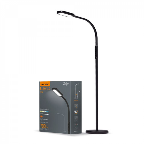  Stāvlampa LED dimmējama 12W, 1280Lm 3000/4000/5500K, VIDEX-TOKYO-BLACK (silti/neitrāli/auksti balta gaisma) melna