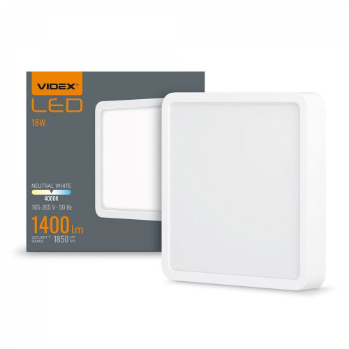 Gaismeklis LED virsapmetuma (kvadrāts) 18W, 1850Lm 4000K, VIDEX (neitrāli balta gaisma)