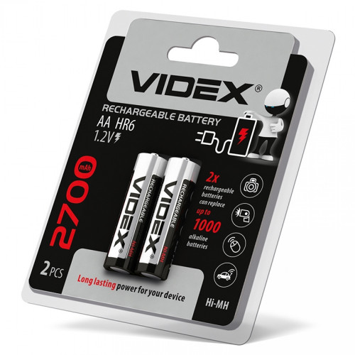 Baterija uzlādējama VIDEX Ni-MH AA (HR6) 2700mAh, 1,2V (2 gab.)