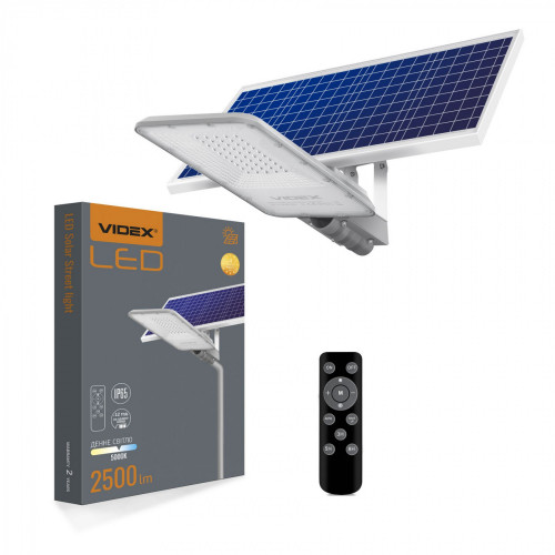 Solārais ielu apgaismojums LED 30W, 2500Lm 5000K, (baterija LiFePO4 25000 mAh 3.2V) (panelis 30W) VIDEX VL-SLSO-305