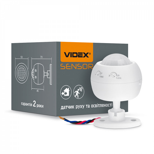 Kustības un gaismas sensors VIDEX VL-SPS27W, 8m, 10sec-7min, 10-2000lx, 360*, IP20, balts